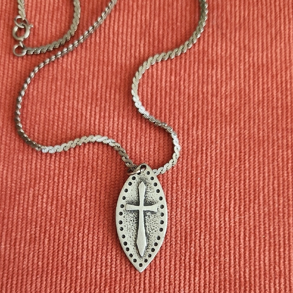 Pewter Silver Cross Pendant Necklace
